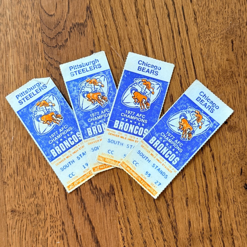 Vintage NFL Denver Broncos Ticket Stubs 1978 Steelers Bears Lot of 4 Blue White